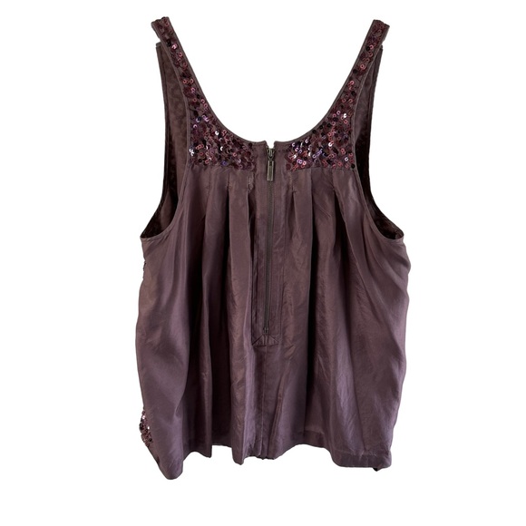 Rebecca Taylor Purple Scoop Neck 100% Silk Sequin Tank Top - Picture 2 of 9